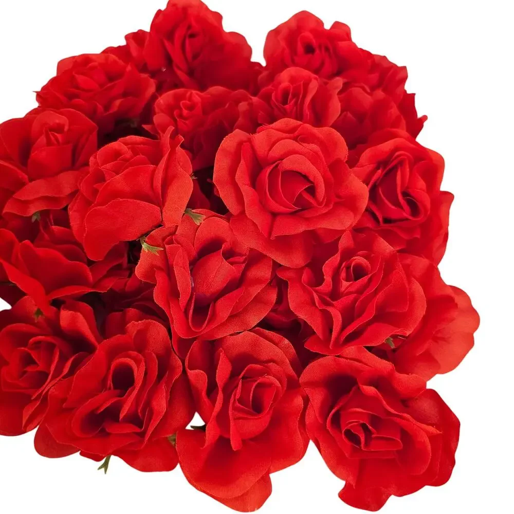 50 Red Silk Rose Heads Stemless Wedding Floral Craft DIY Wreaths 2.5in